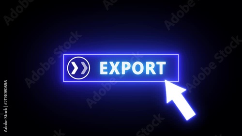 Glowing neon red color white text cursor animation. design is export button vector sign, symbol, pointing towards download button in looping with transparent background.