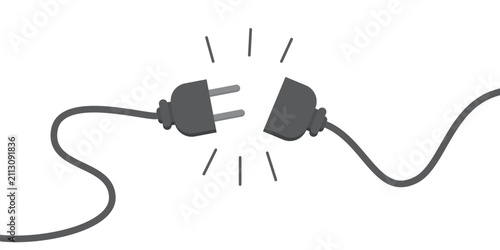 Disconnected electric power plug with cable isolated on white background vector illustration
