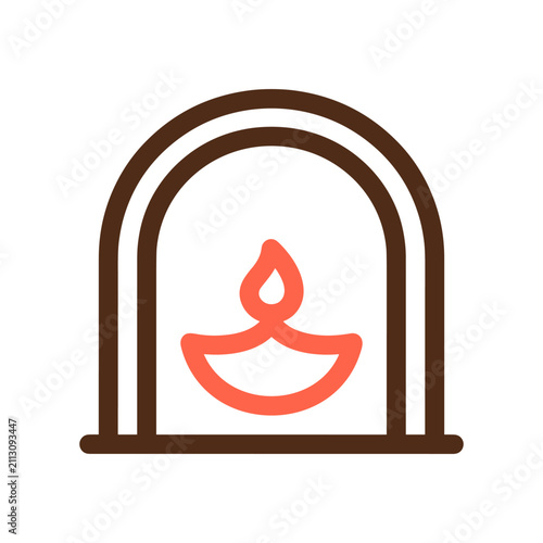 Diya lamp inside archway with warm orange glow symbolizing celebration and tradition