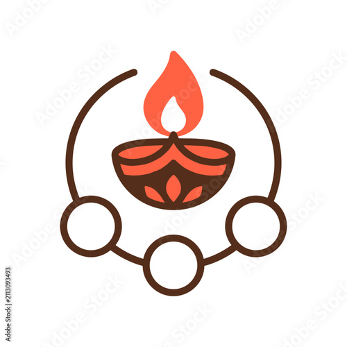 Diwali oil lamp with connecting circles during festival celebration concept with warm glow
