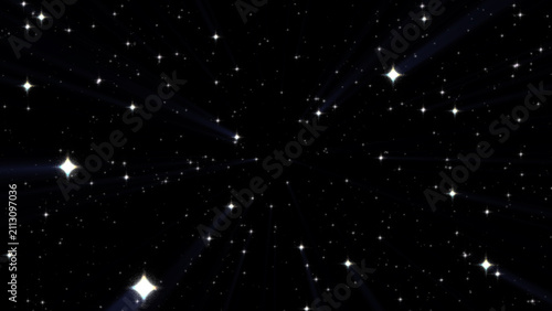 Obraz na plátně Dynamic starry sky with light rays zooming outward, simulating warp speed, time travel, or hyperspace movement