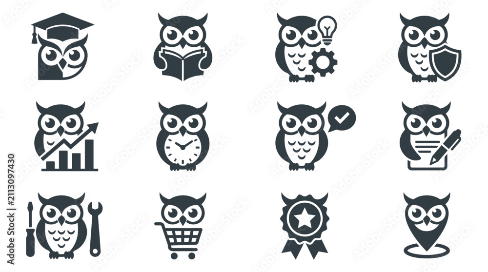 Fototapeta premium Professional owl icons for education, business, and trades.