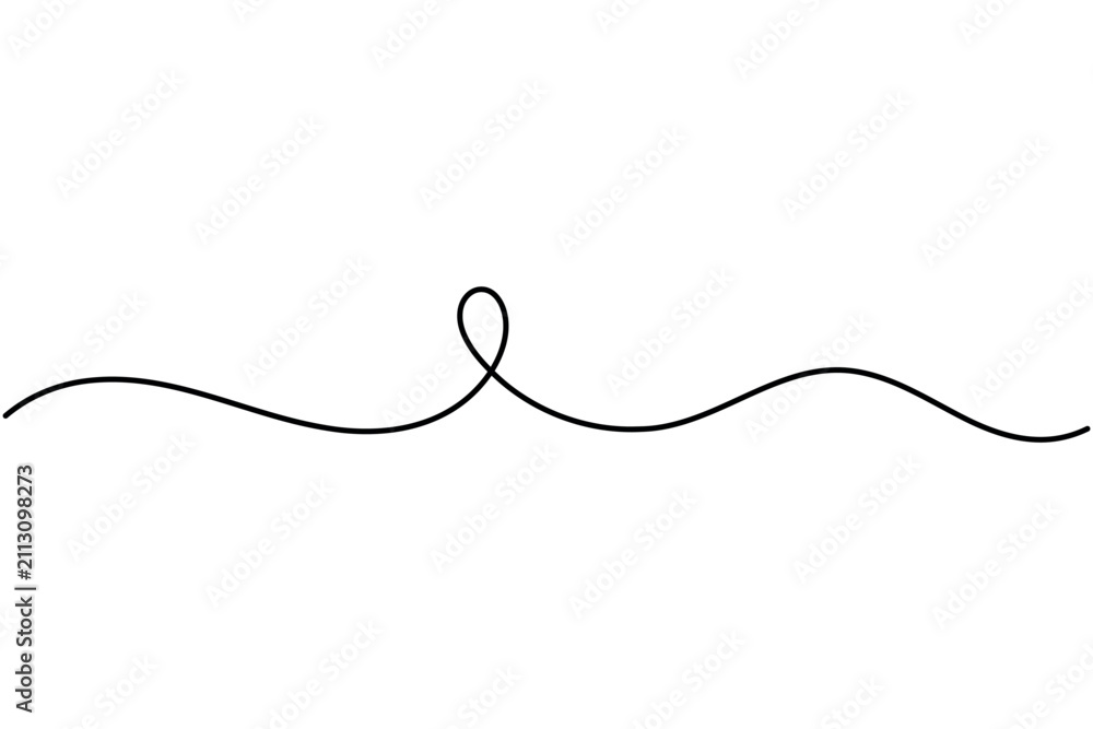 Obraz premium Abstract wave one line art depicting an elegant continuous black line with fluid curved loops in a clean minimalist style. Editable vector illustration on white.
