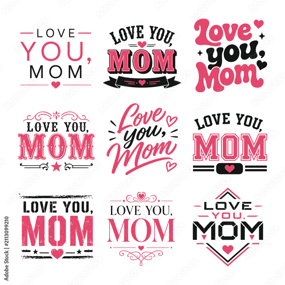 Obraz premium Love you mom decorative typography design collection with affection, typography