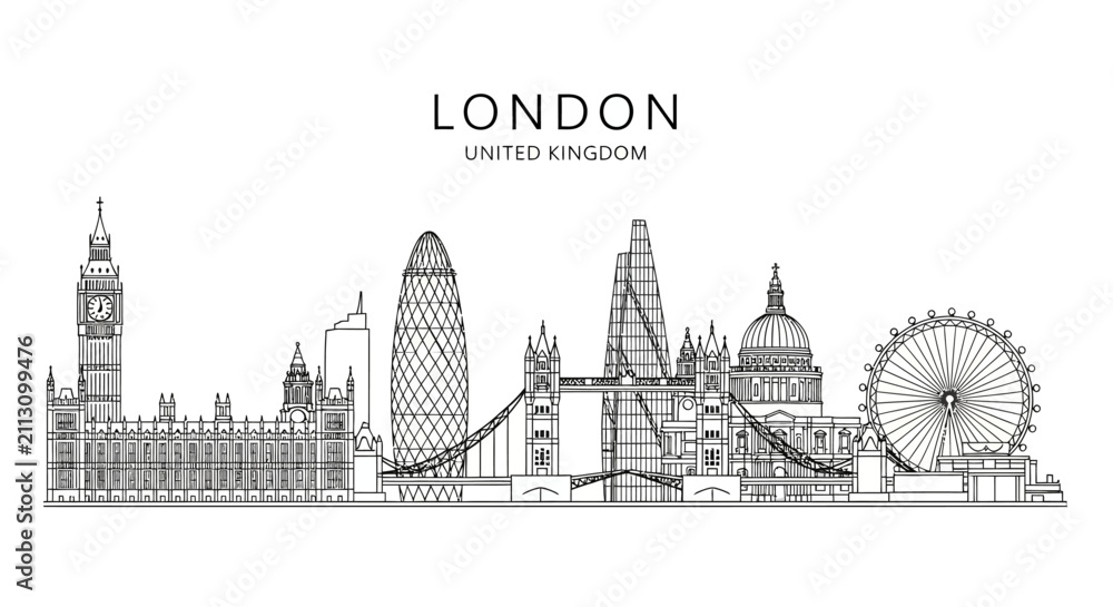 Fototapeta premium London Skyline Silhouette - Iconic Landmarks of United Kingdom