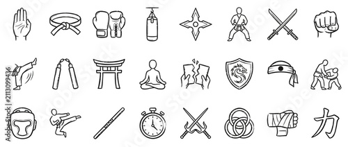 Obraz na plátně Set of Hand Drawn Martial Arts Icons and Symbols