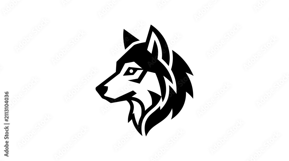 Obraz premium Simple black and white wolf head profile logo