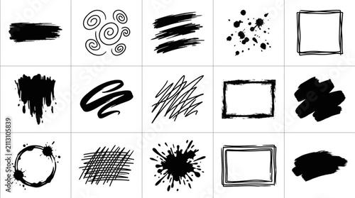 Quadro su tela Hand Drawn Abstract Brush Strokes and Doodles Collection.