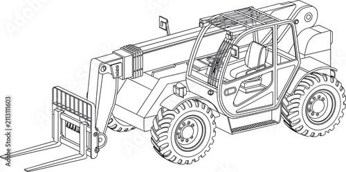 Fotografía Telehandler forklift tractor vector illustration, telescopic handler industrial