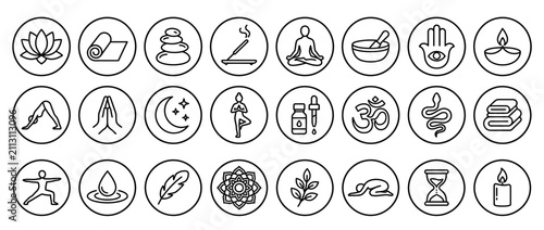 Photography Set of Yoga and Wellness Line Art Icons