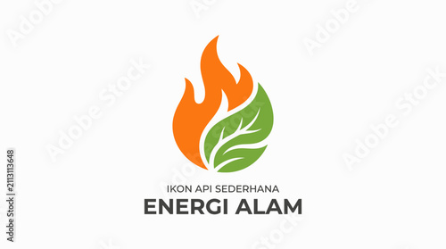 A minimalist graphic icon showing a stylized flame merging with a green leaf