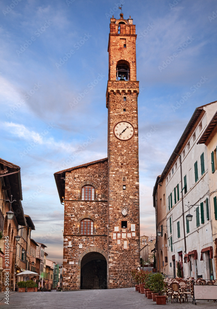 Obraz premium Montalcino, Siena, Tuscany, Italy, the medieval Palazzo dei Priori with its clock tower in the historic center of the ancient Tuscan town