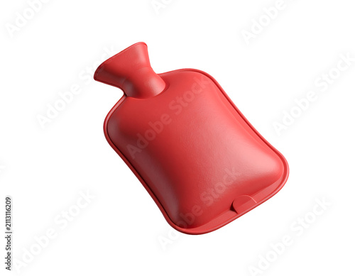 Red Hot Water Bottle for Pain Relief Heat Therapy Warm Compress Winter Comfort and Healthcare Support on isolated background