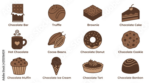 Принти на полотні Assorted Chocolate Desserts and Treats Illustration Set.