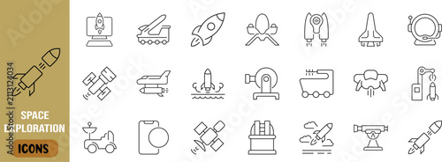 Fotografía Space exploration line vector icons
