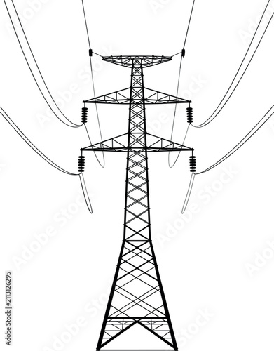 Foto High voltage power tower vector illustration, electric pylon transmission line w