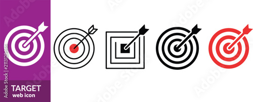 Εκτύπωση καμβά Target icon set, Archery target with arrow symbol goal and success sign