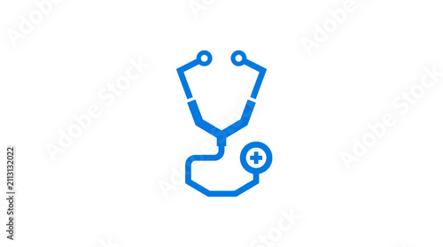 A blue medical stethoscope icon isolated on a clean white background