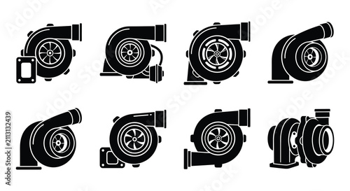 Turbocharger Illustrations Flat Vector Graphics On White Background