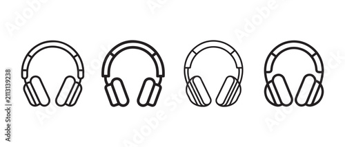 Headphones Icon Set, Audio Headset, Music Listening and Sound Equipment Outline Vector Illustration.