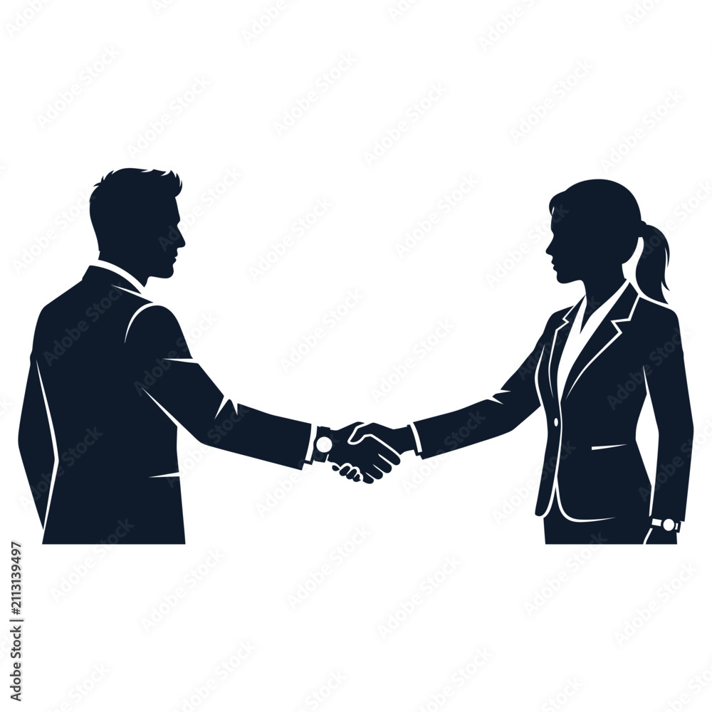 Fototapeta premium Business Handshake with Growth Graph Minimalist Silhouette Vector