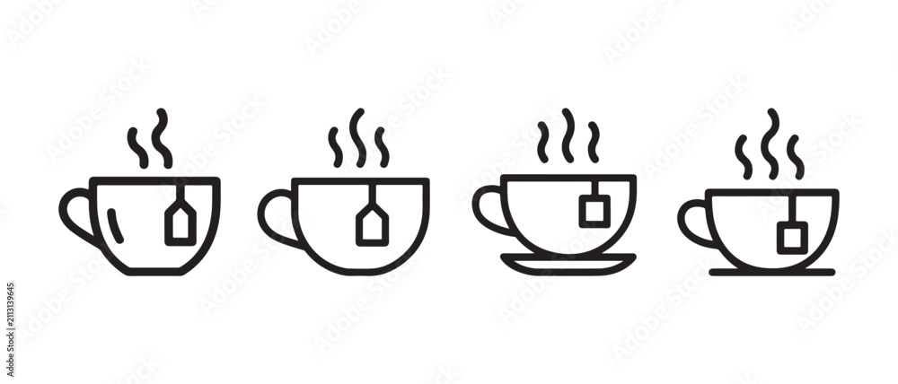 Obraz premium Hot Coffee Cup Line and Solid Icons Set for Cafe, Beverage, Espresso and Coffee Shop Collection.