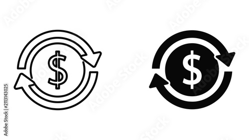 Obraz na plátně Money Exchange Icons Featuring Circular Arrows Around A Dollar Sign Symbol In Mi