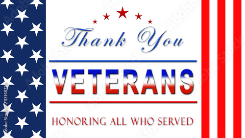 Thank You Veterans - American national holiday - Honoring all who served - Veterans day design - banner with american colors design and typography - 3D Illustration