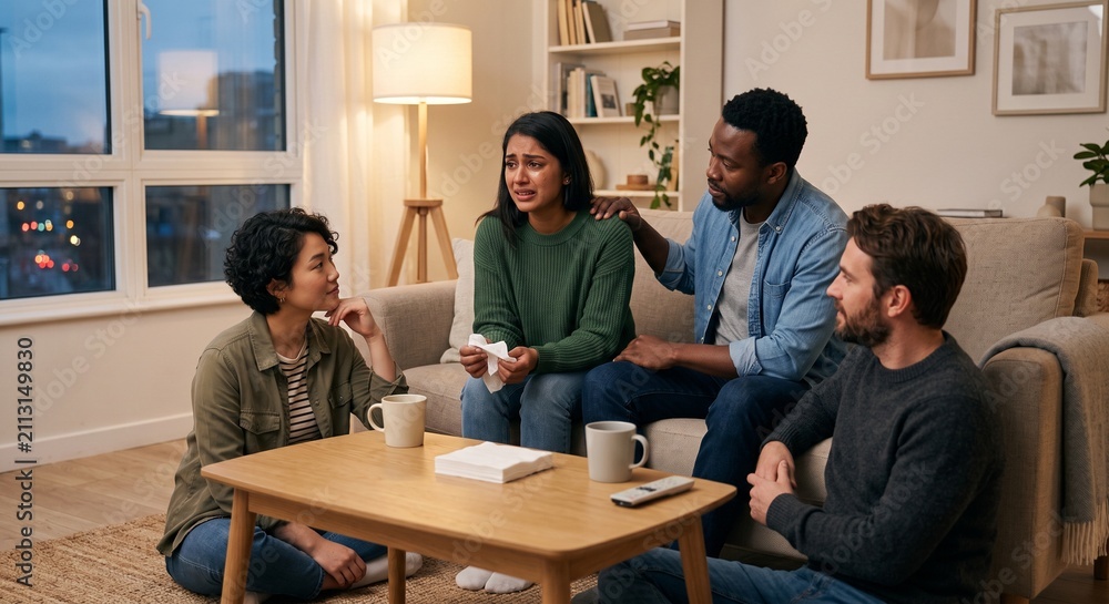 Fototapeta premium Friends Share Quiet Support After Vulnerable Conversation
