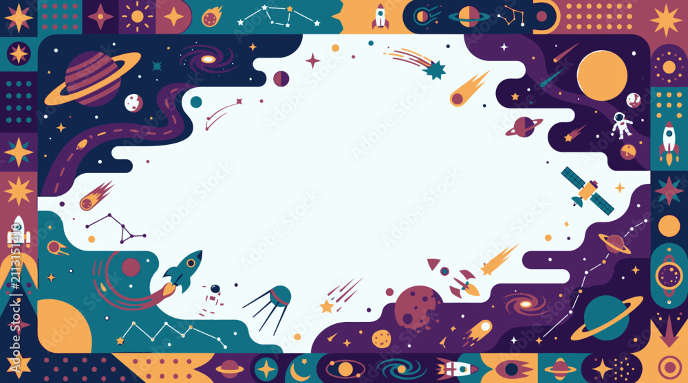 Fototapeta premium Abstract colorful space galaxy and stars frame