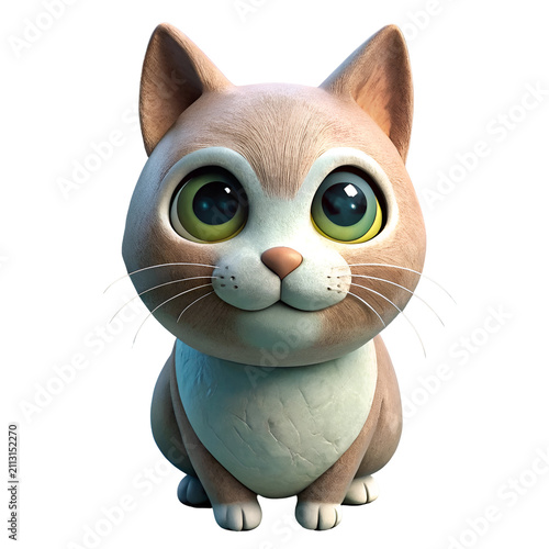 Cute cartoon cat with light brown fur and light teal underbelly. sitting and gazing. Adorable. digital pet in a blank. isolated setting.
