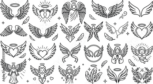 Fotografie Angel Wings Collection with Guardian Angels, Cherubs, Halo Wings and Heavenly Ch