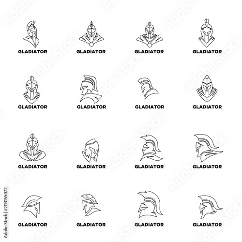 Фотография Gladiator Spartan Warrior Helmet Line Art Logo Icon Design