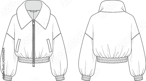 Obraz na płótnie Technical fashion of a cropped bomber jacket with zipper and elastic cuffs cloth