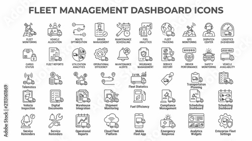 Fotografie Technical fleet management dashboard icons for vehicle tracking and logistics monitoring
