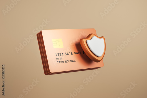 Cuadro en lienzo Secure Modern Payment Card with Protective Shield, Digital Banking and Financial Privacy Concept on Warm Abstract Background Design