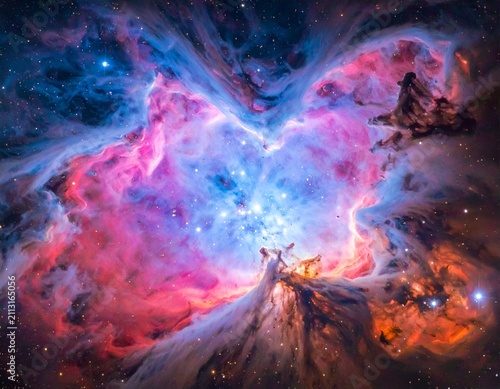 Vivid astronomical view showcasing a colorful, cloud-like nebula in deep space