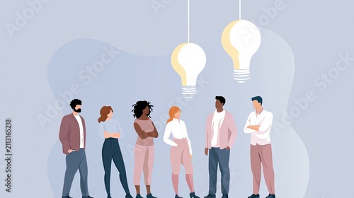 Diverse Group of Five People Engaged in Creative Brainstorming Session Indoors