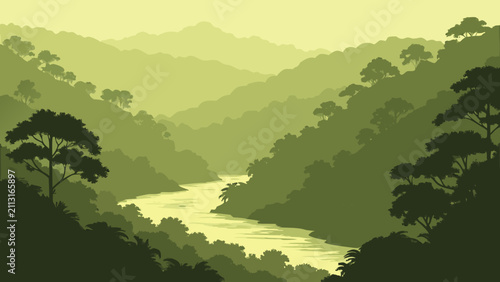 Dense Tropical Rainforest Valley Gradient Vector Landscape