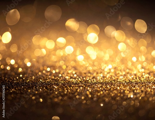 Warm, shimmering gold glitter effect with soft-focus bokeh. Detailed texture and subtle color variations