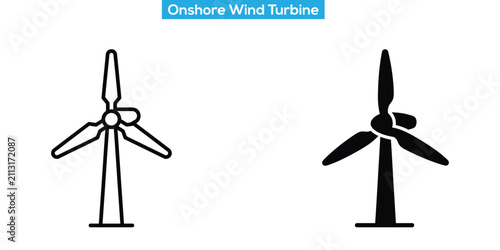 Onshore wind turbine icons for energy