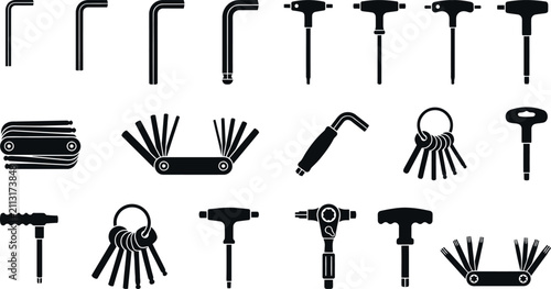 Foto Complete Allen Key and Hex Wrench Tool Silhouette Set Featuring L-Wrenches, T-Ha