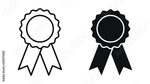 Black and White Ribbon Badge Icons Vector Line Art Illustration