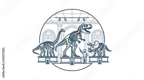 Bild auf Leinwand Illustrated Dinosaur Skeleton Museum Exhibit Display.