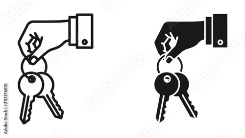 Hand Holding Keys Icon Set Representing Real Estate Ownership and Security in Minimalist Vector Style
