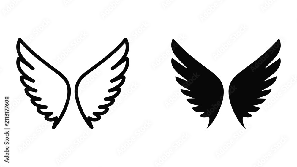 Fototapeta premium Black Silhouette Butterfly Wings Outline Vector Illustration on White Background