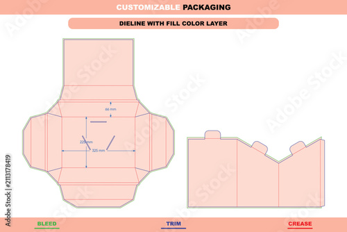 Принти на полотні Display box dieline developed by flat mapping, including a precise die line and