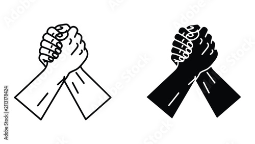 Two Hands Clasping Together in a Strong Arm Wrestling Gesture Vector Illustration in Minimalist Style