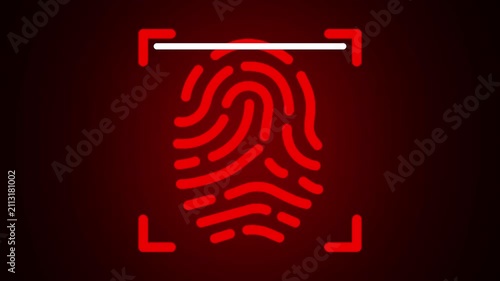 Red Biometric Fingerprint Scan Animation with Transparent Alpha Background in 4K.