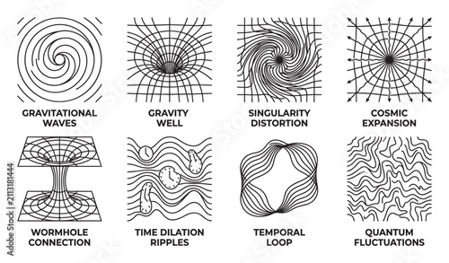 Cosmic physics and time concepts gravitational waves wormhole and time dilation abstract.